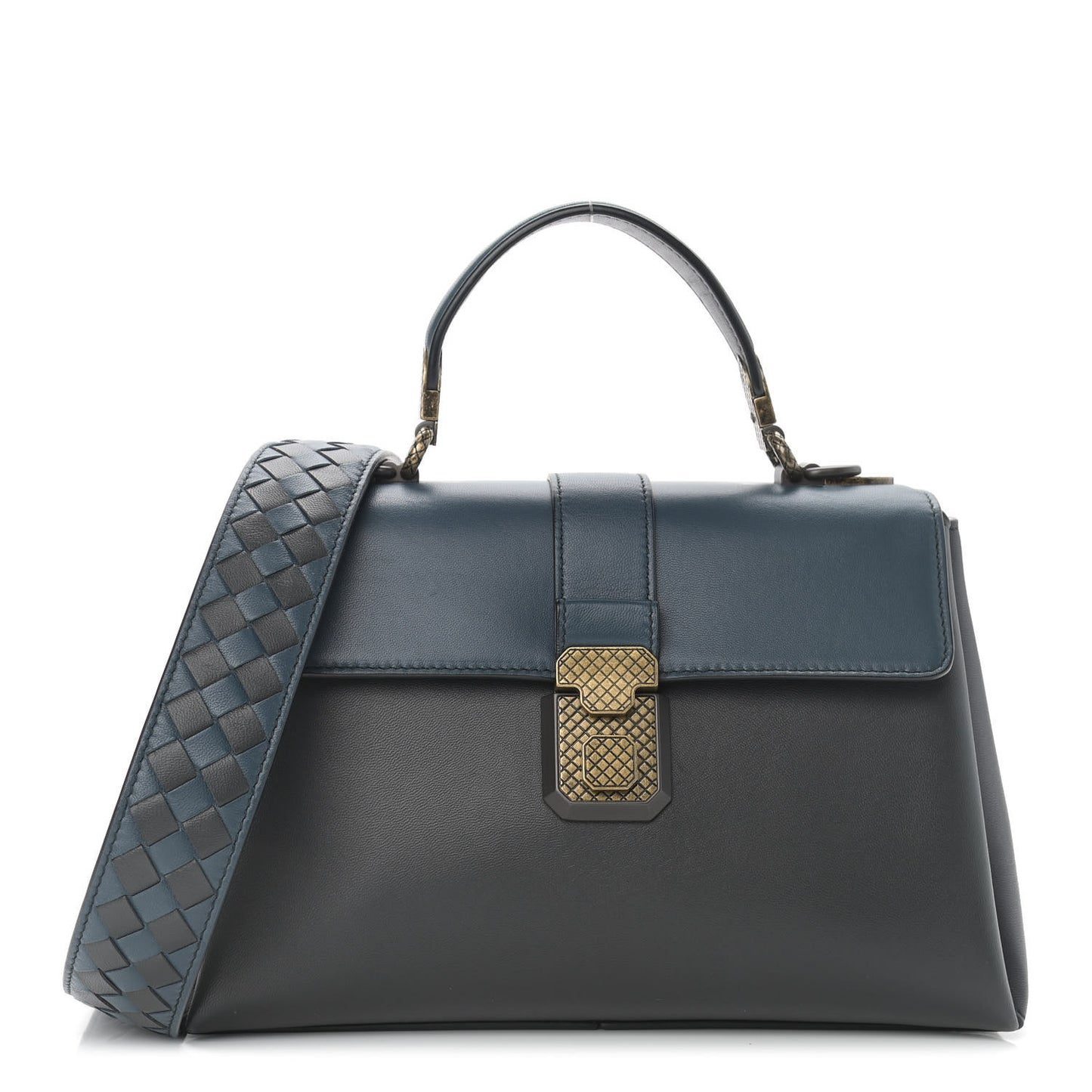 Nappa Small Bicolor Piazza Bag Ferro Gray Denim