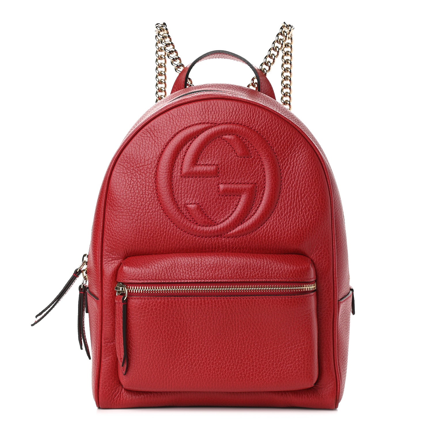 Gucci Pebbled Calfskin Soho Chain Backpack Hibiscus Red 1 of 9