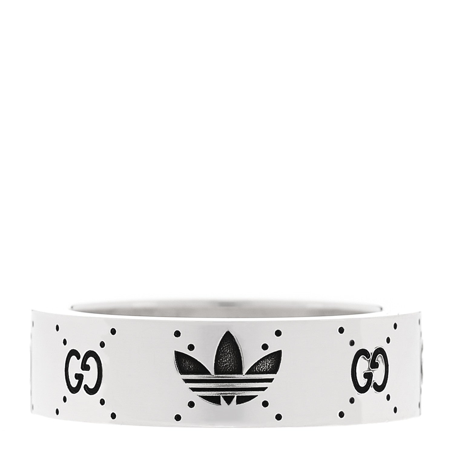 Gucci X ADIDAS Sterling Silver Trefoil GG Monogram Band Ring 55 7.25 3 of 5