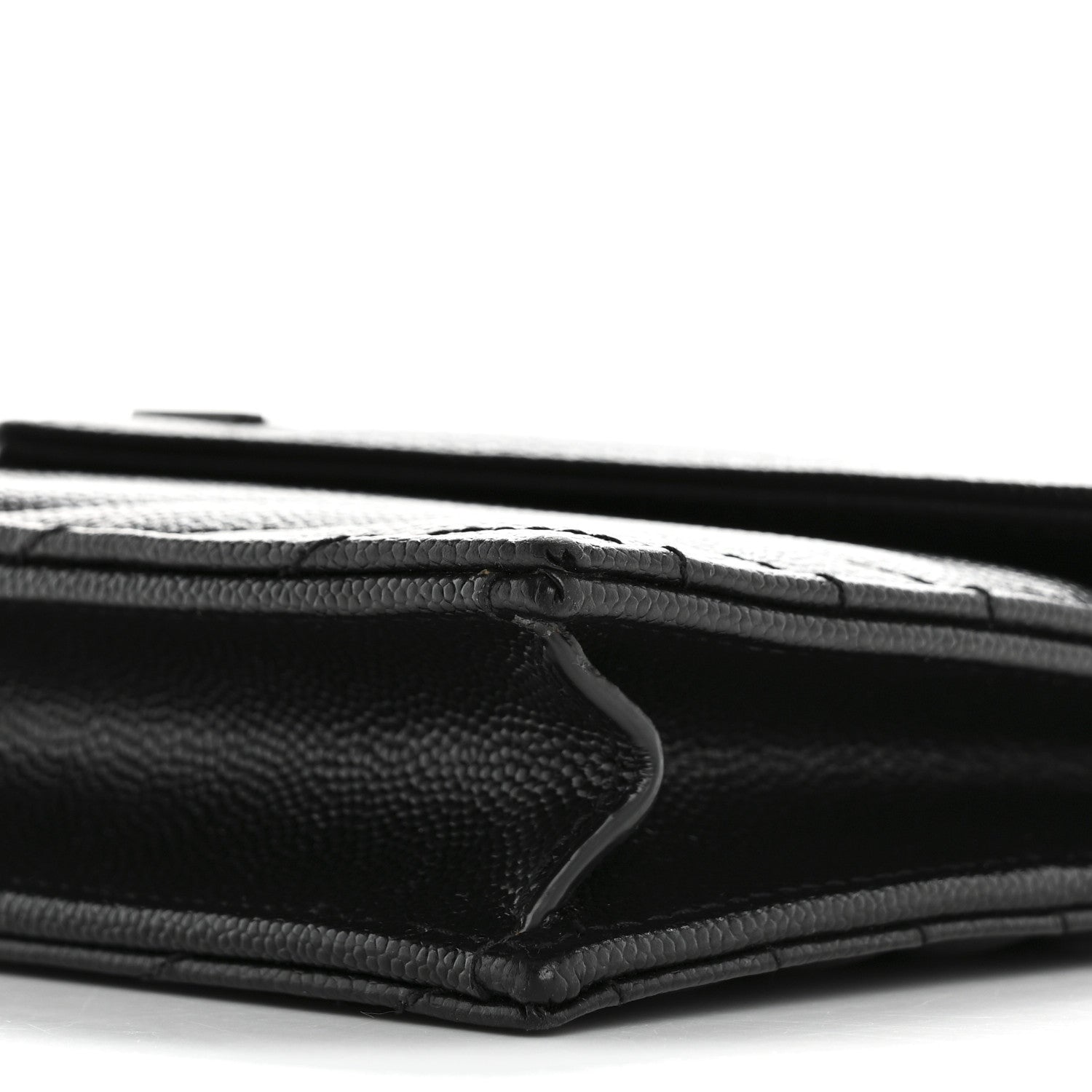 Saint Laurent Grain De Poudre Matelasse Chevron Monogram Monochrome Envelope Chain Wallet Black 10 of 12