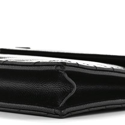 Saint Laurent Grain De Poudre Matelasse Chevron Monogram Monochrome Envelope Chain Wallet Black 10 of 12