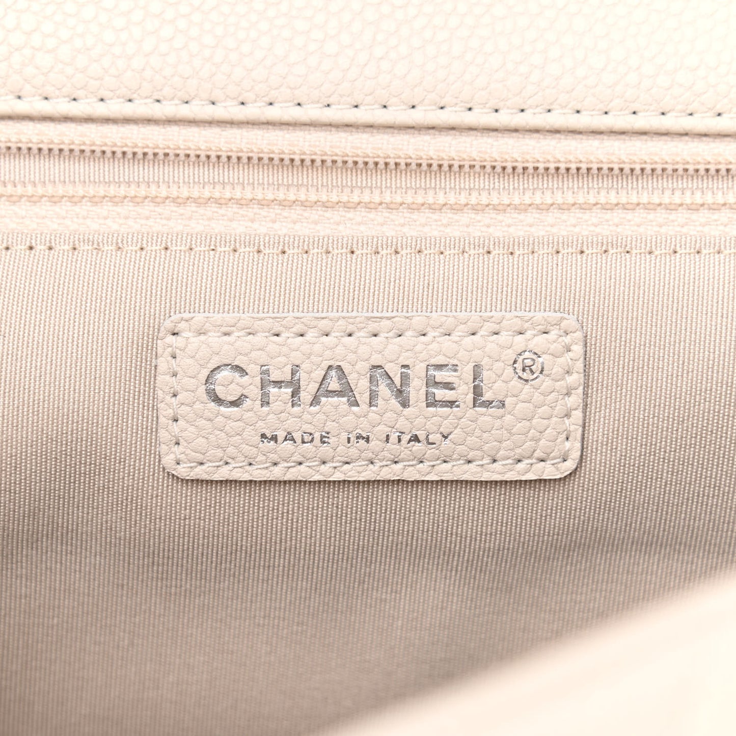 Caviar Chevron Quilted Large Puffy CC Flap White