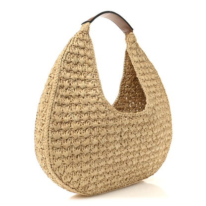 Celine Raffia Calfskin Triomphe Panier Hobo Bag Natural Tan 3 of 10