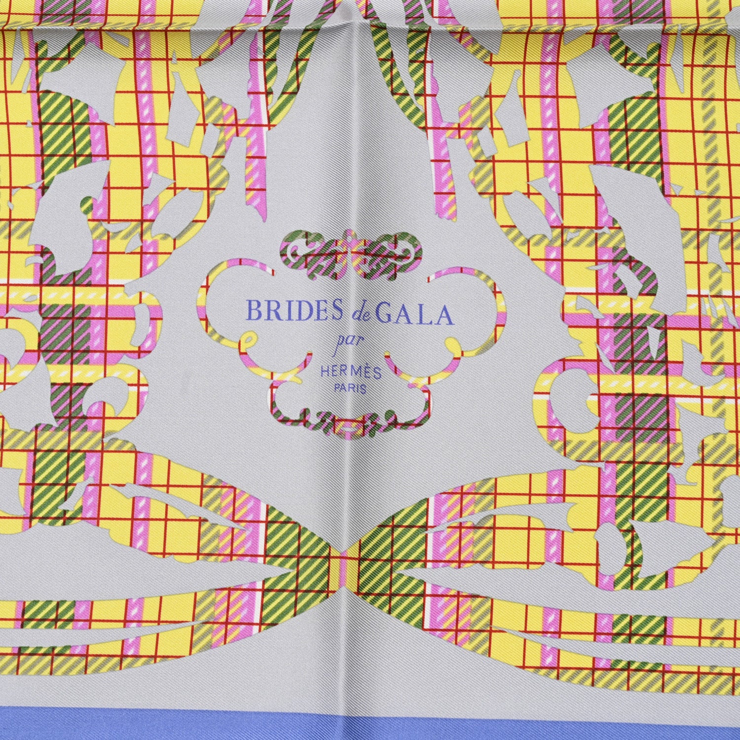 Hermes Silk Brides De Gala Tartan Pocket Square Lavande Parme Jaune 2 of 6