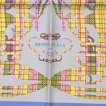 Hermes Silk Brides De Gala Tartan Pocket Square Lavande Parme Jaune 2 of 6