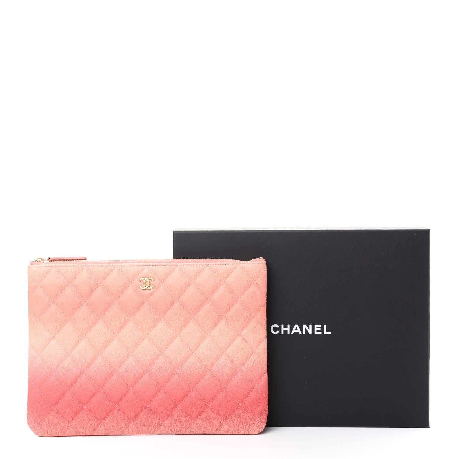 Chanel Caviar Quilted Ombre Medium Cosmetic Case Coral 8 of 8