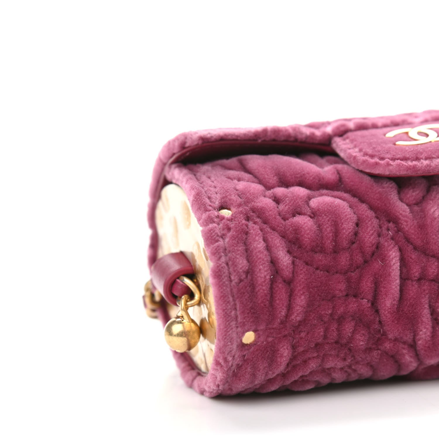 Chanel Velvet Camellia Embossed Jewel Belt Card Holder With Chain Pink 8 of 9