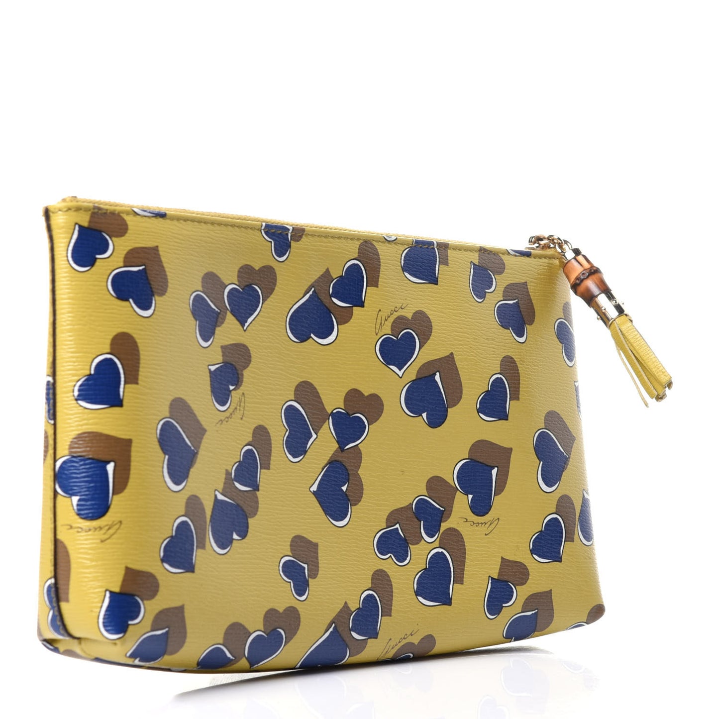 Calfskin Heartbeat Print Large Pouch Yellow Multicolor