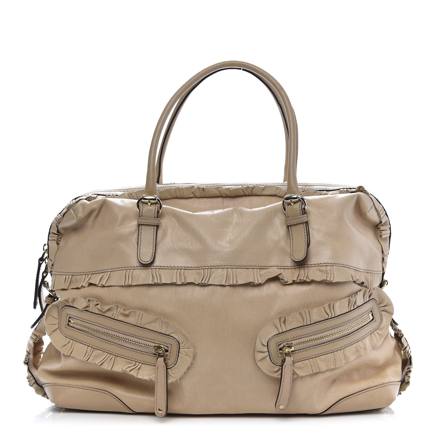 Calfskin Ruffle Medium Sabrina Boston Tote Nude