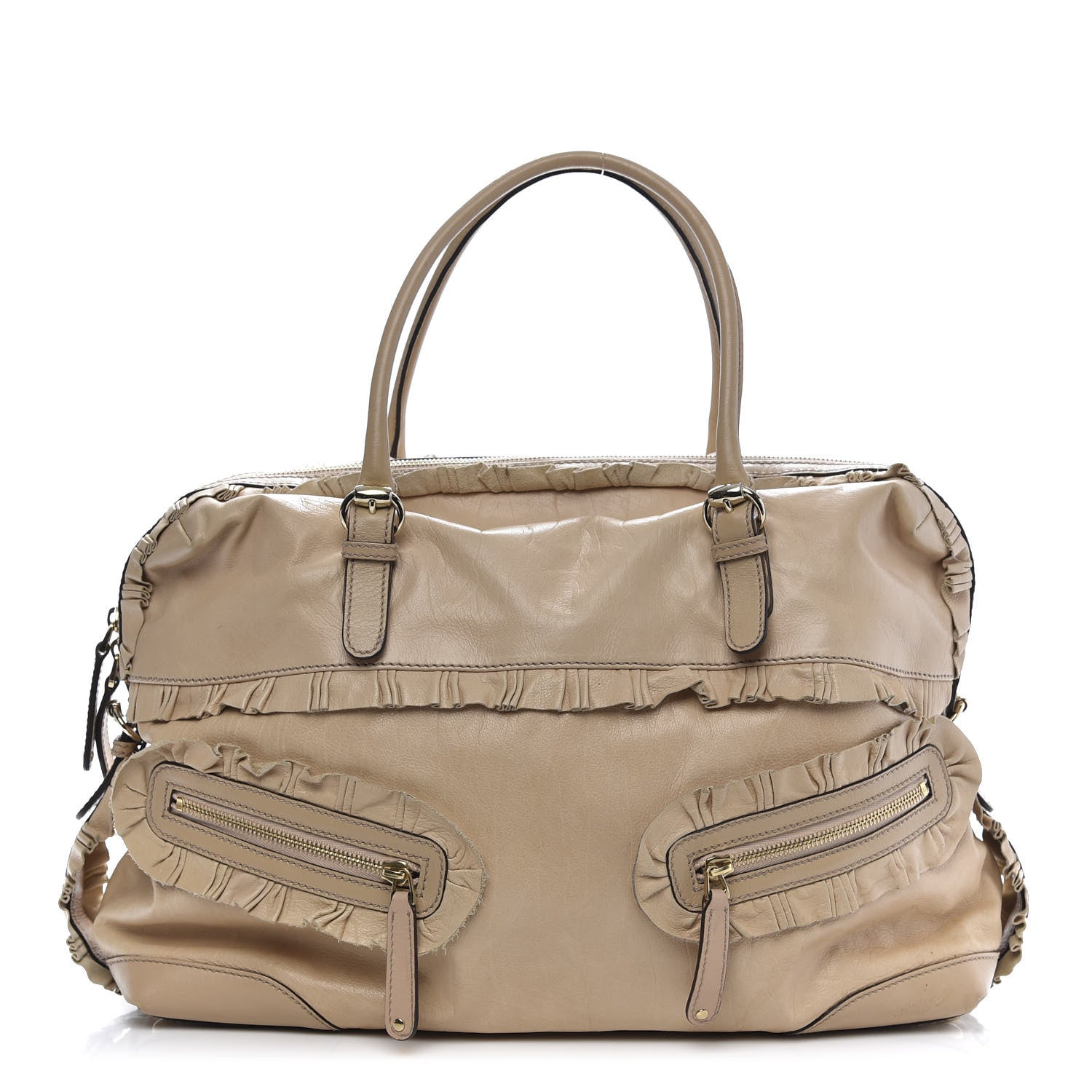Gucci Calfskin Ruffle Medium Sabrina Boston Tote Nude 1 of 15