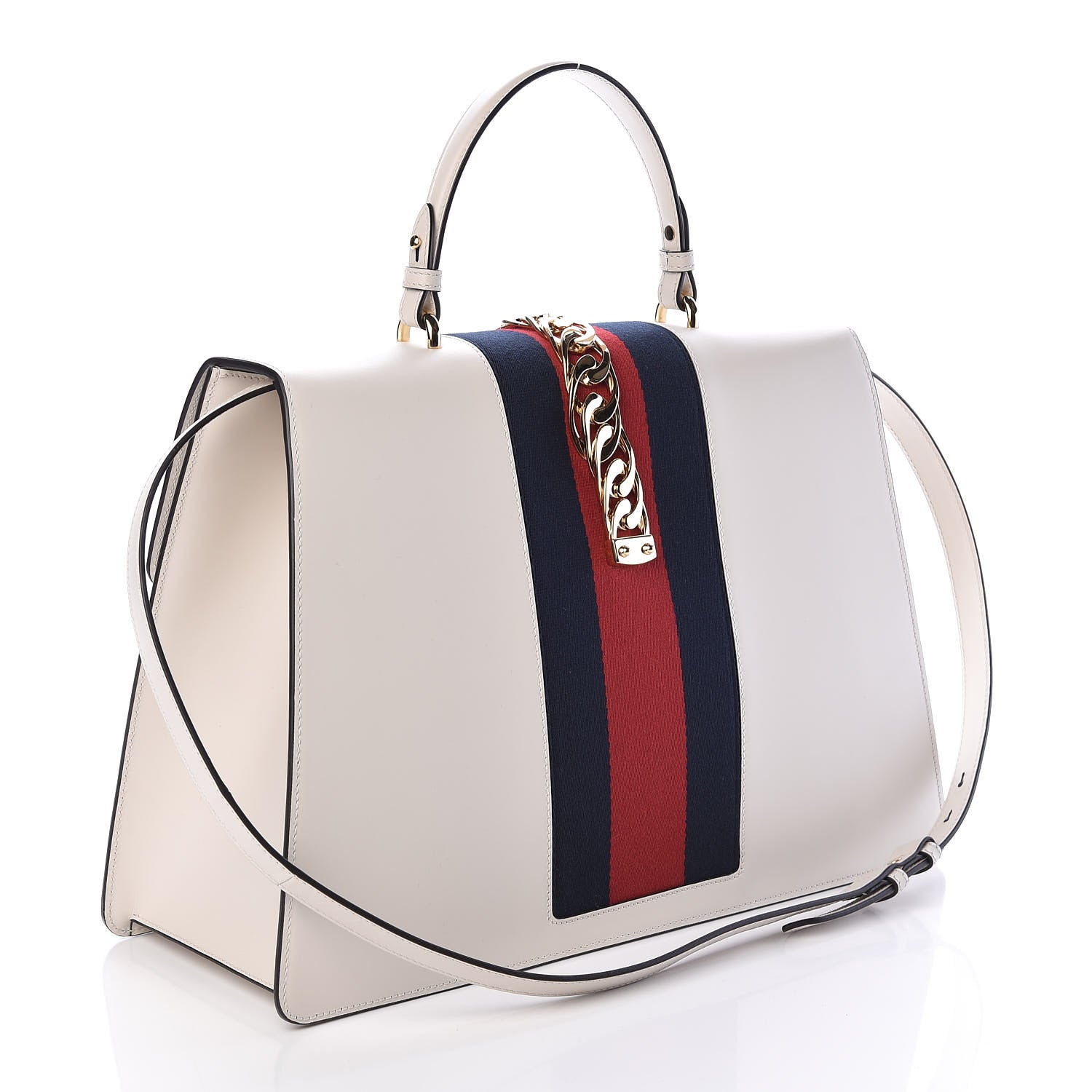 Gucci Calfskin Maxi Sylvie Top Handle Bag White 3 of 10