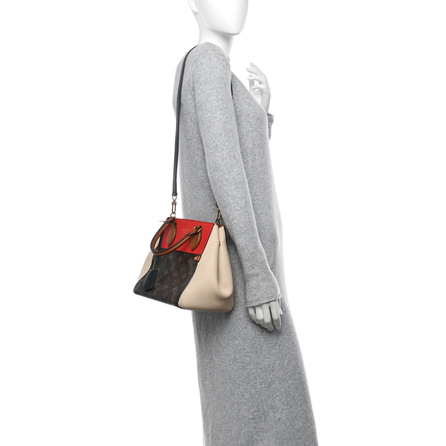 Calfskin Monogram Fold Tote PM Cerise Cream Black
