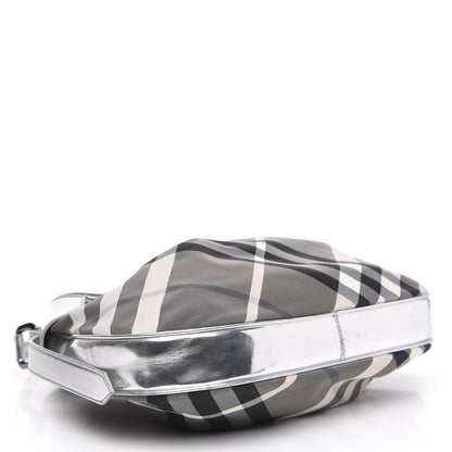 Burberry Metallic Beat Check Small Brooklyn Hobo Silver Black 4 of 14