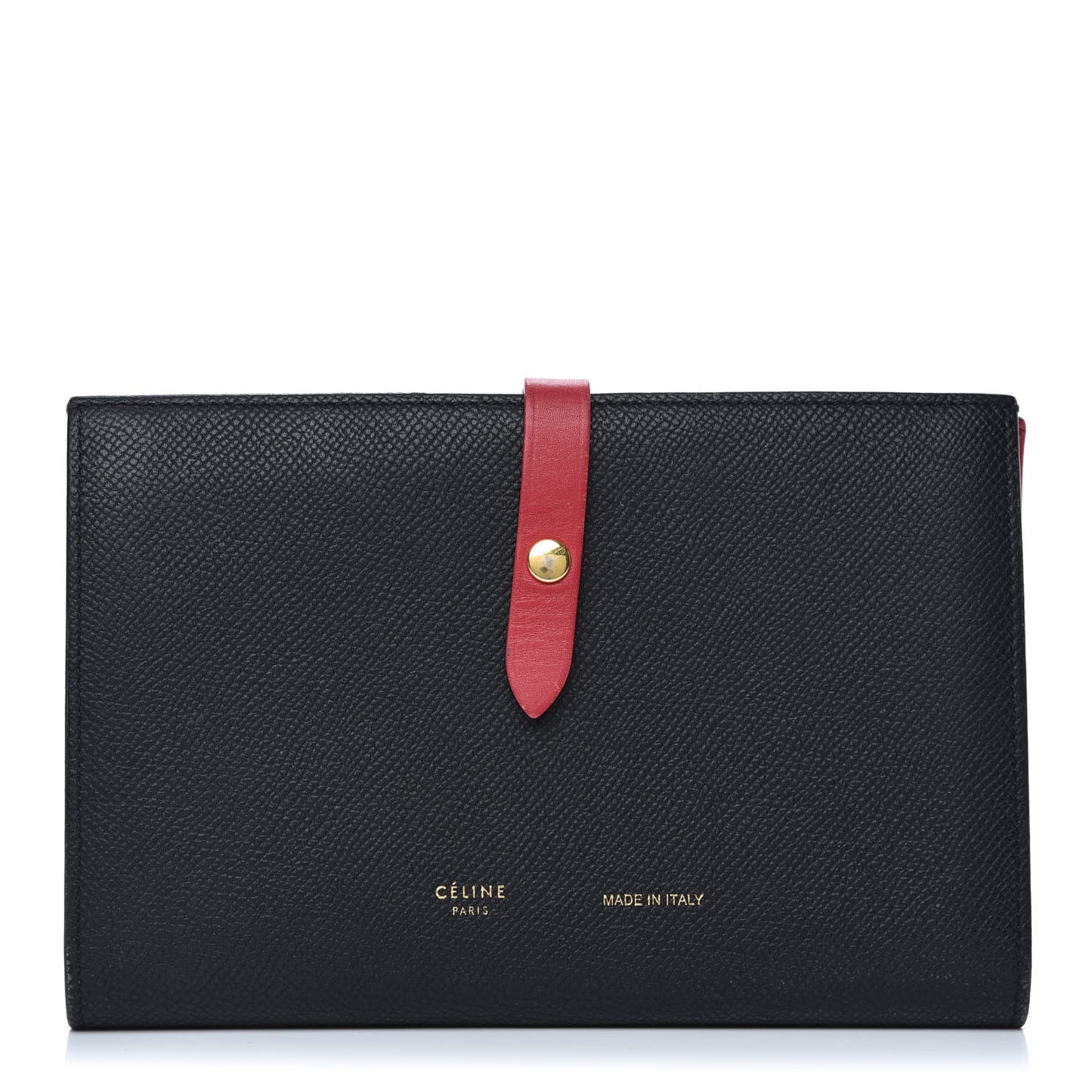 Grained Calfskin Large Multifunction Strap Wallet Black