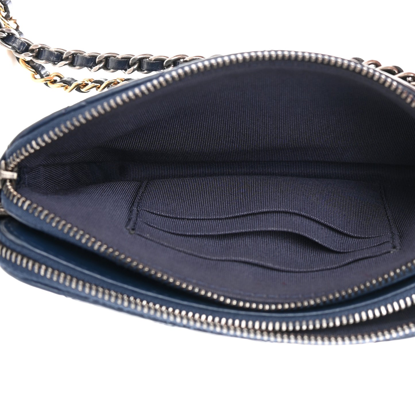 Aged Calfskin Quilted Small Gabrielle Clutch With Chain Navy Black