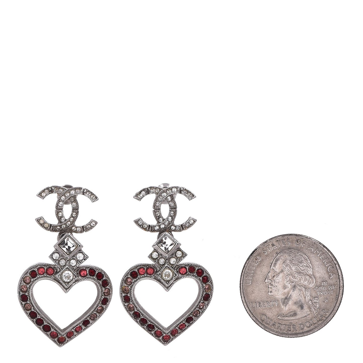 Crystal Heart CC Drop Earrings Silver