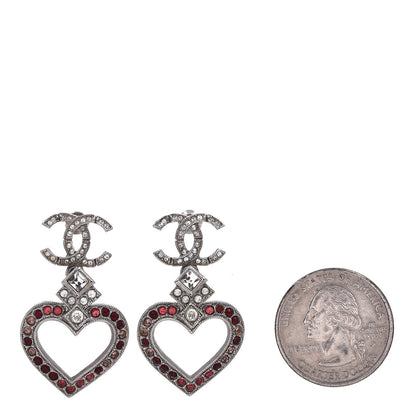 Chanel Crystal Heart CC Drop Earrings Silver 2 of 5