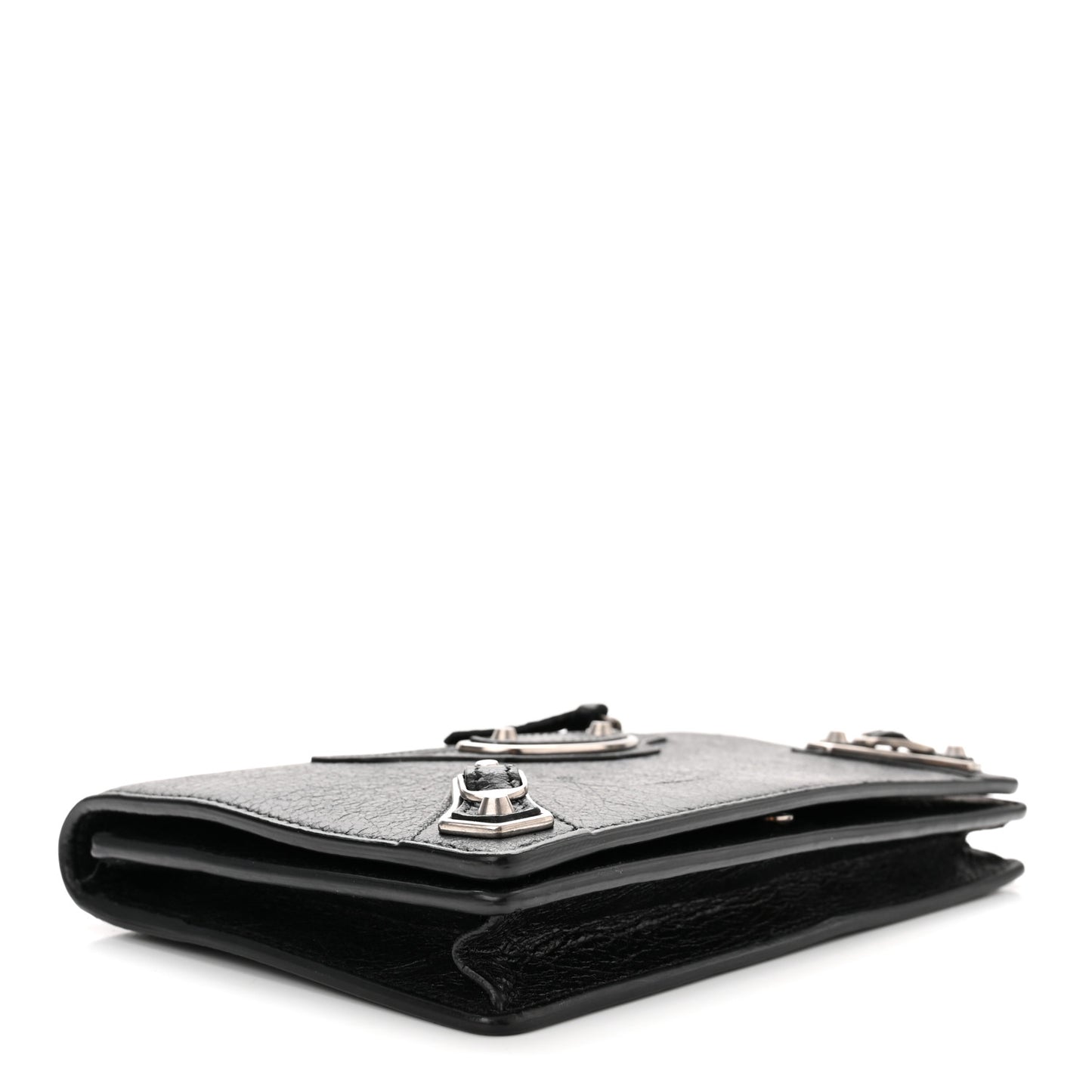 Agneau Silver Metallic Edge Hardware Wallet On Chain Black