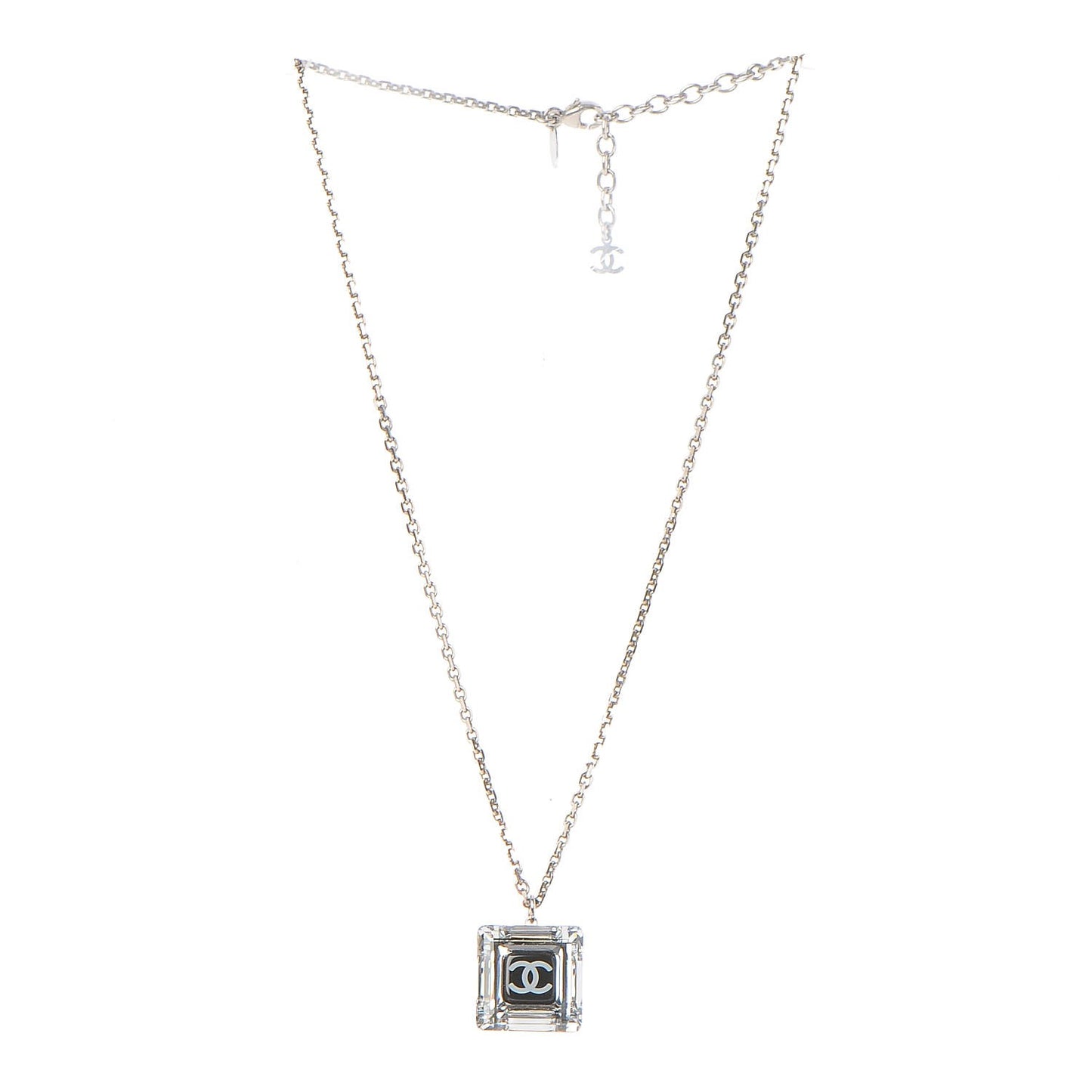 Lucite CC Square Charm Necklace