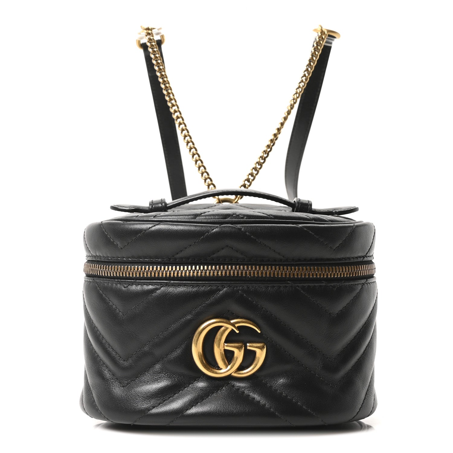Gucci Calfskin Matelasse Mini GG Marmont Round Backpack Black 1 of 10