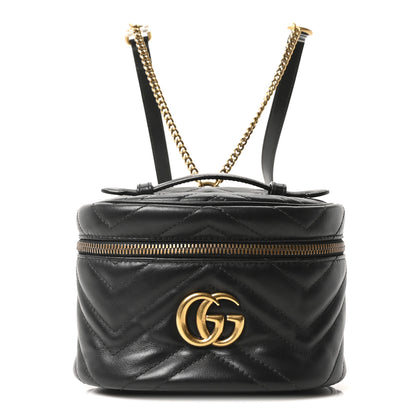 Gucci Calfskin Matelasse Mini GG Marmont Round Backpack Black 1 of 10