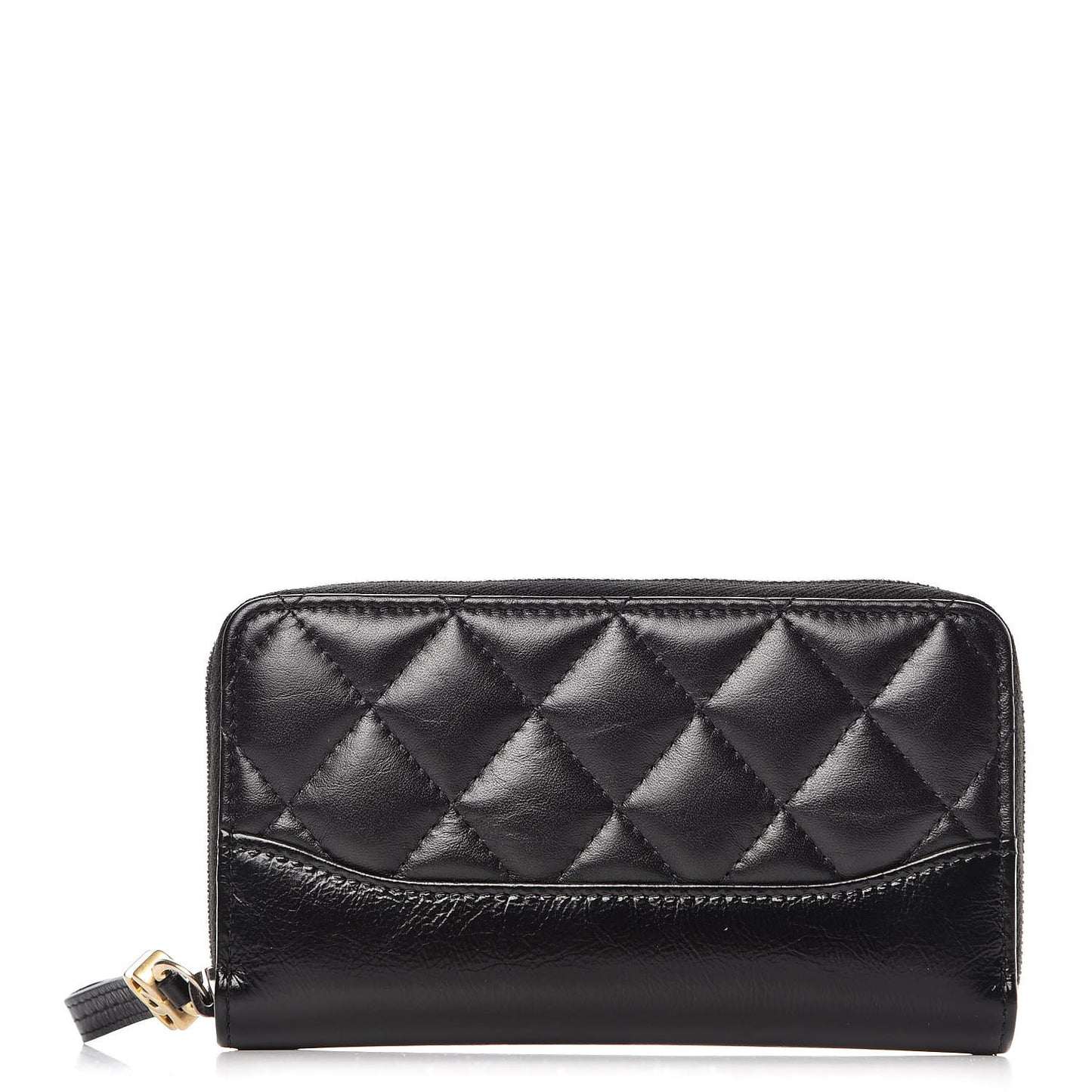 Aged Calfskin Quilted Small Gabrielle Zip Around Wallet Black