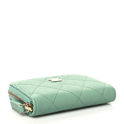 Chanel Caviar Quilted Zip Around Coin Purse Wallet Light Green 4 of 9