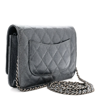 Chanel Iridescent Caviar Quilted Wallet on Chain WOC Blue 3 of 12