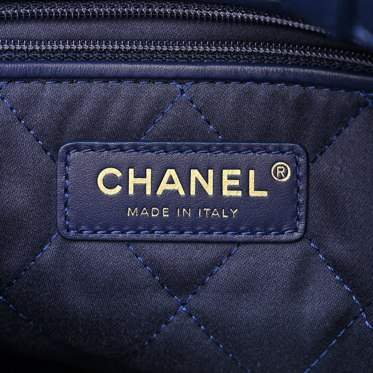 Shiny Calfskin Quilted Chanel 22 Backpack Navy