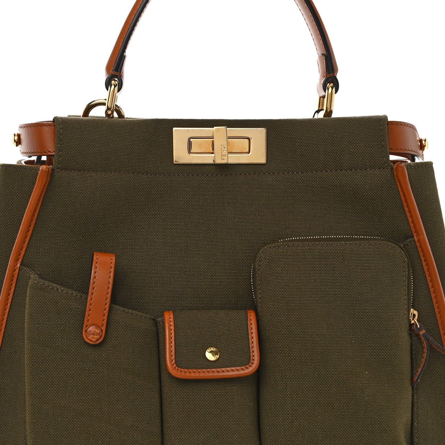 Fendi Canvas Calfskin Medium 3 Pocket Peekaboo Iconic Satchel Amazzonia Cuoio 8 of 10