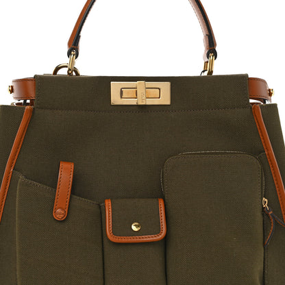 Fendi Canvas Calfskin Medium 3 Pocket Peekaboo Iconic Satchel Amazzonia Cuoio 8 of 10