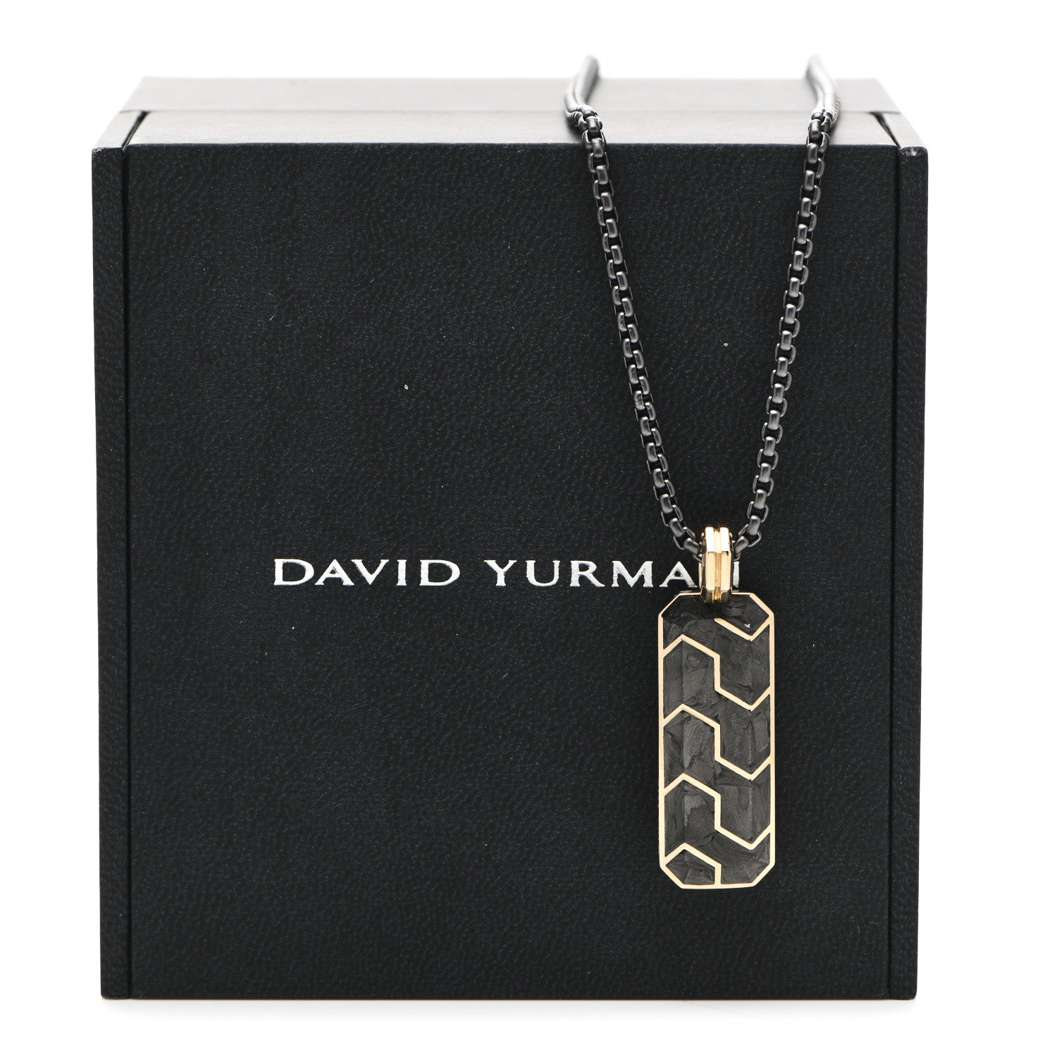 David Yurman 18K Yellow Gold Stainless Steel Forged Carbon Ingot Amulet Pendant Necklace 5 of 5
