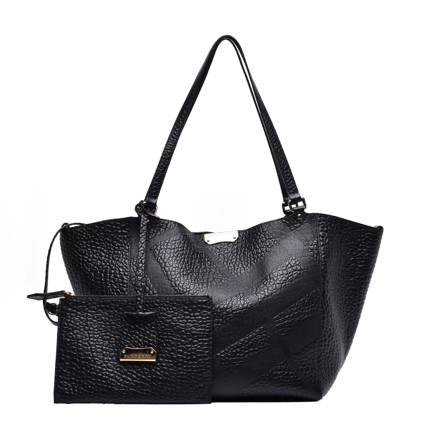 Signature Grain Calfskin Check Embossed Small Canterbury Tote Black