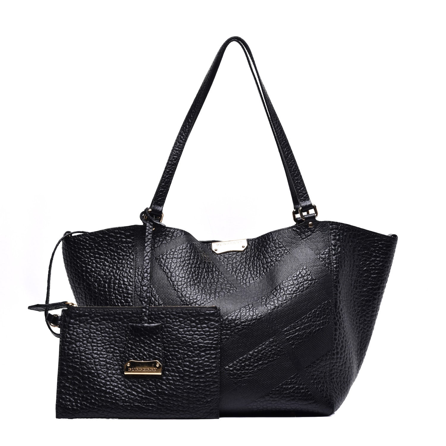 Burberry Signature Grain Calfskin Check Embossed Small Canterbury Tote Black 1 of 8