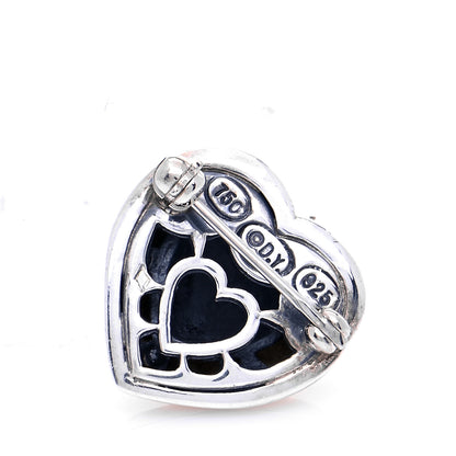 David Yurman Sterling Silver 18K Yellow Gold Diamond Heart Brooch Pin 3 of 5