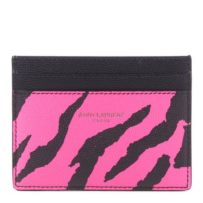 Saint Laurent Calfskin Zebra Print Credit Card Case Fuchsia Black 1 of 7