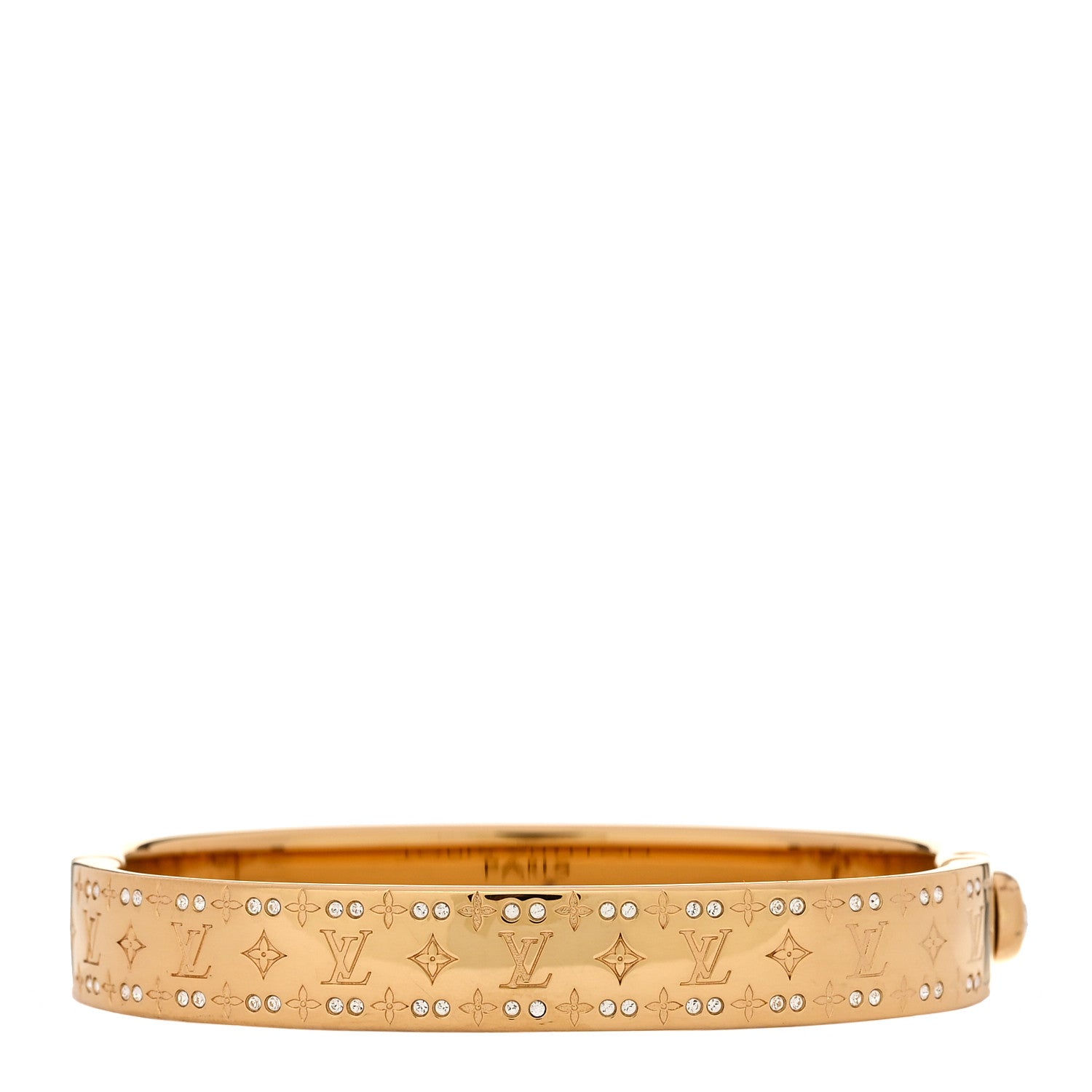 Louis Vuitton Brass Crystal Monogram Nanogram Strass Cuff S Gold 2 of 5