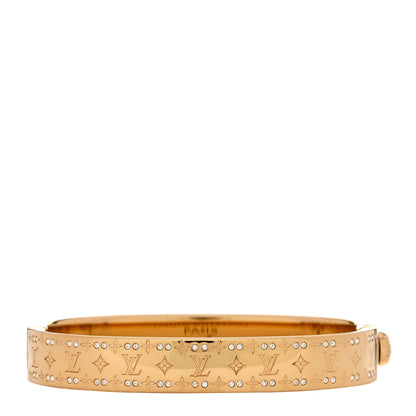 Louis Vuitton Brass Crystal Monogram Nanogram Strass Cuff S Gold 2 of 5