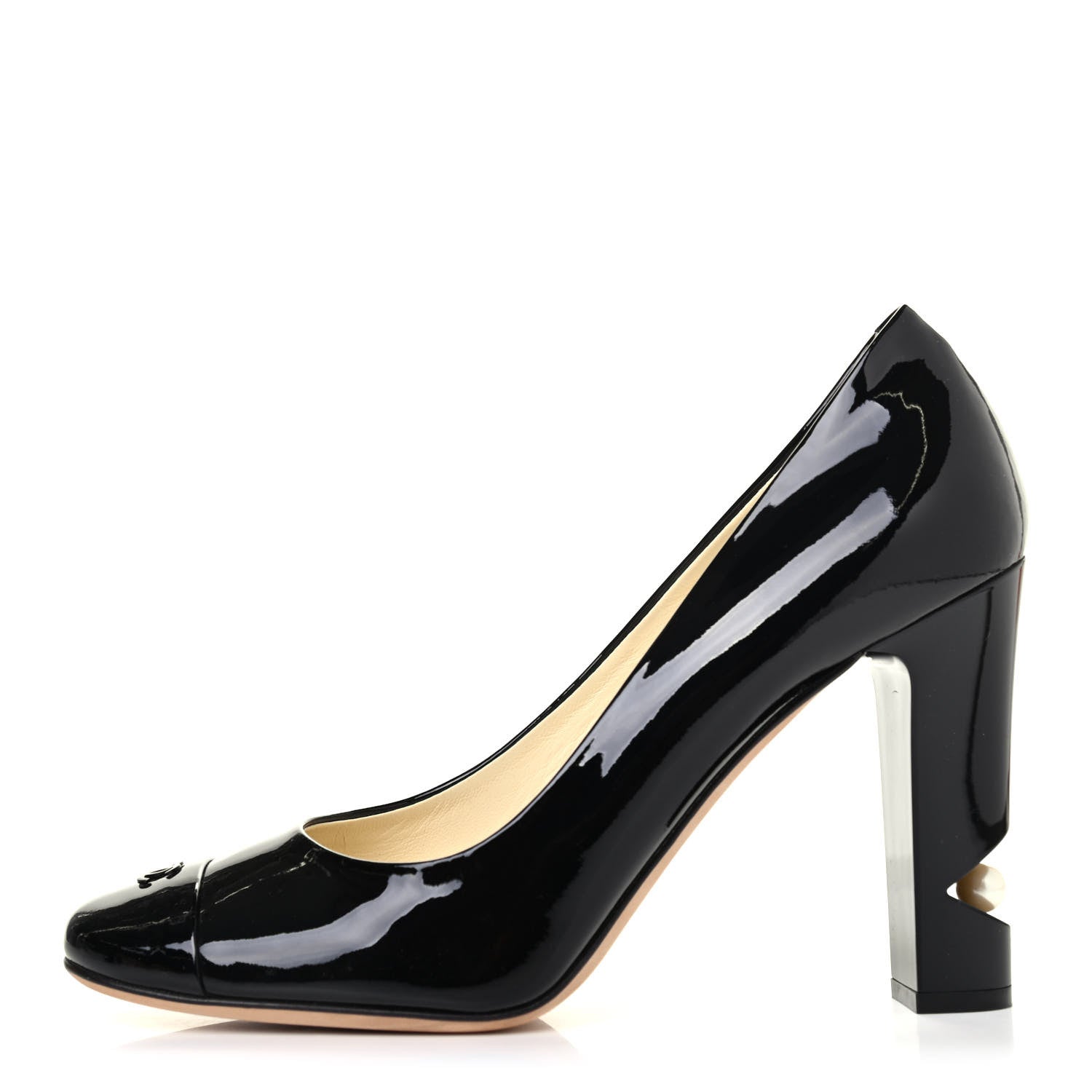 Chanel Patent Pearl Heel CC Pumps 39.5 Black 1 of 4