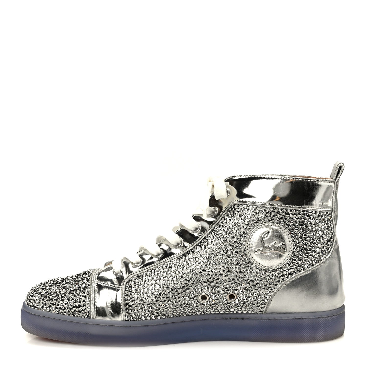 Christian Louboutin Laminated Nappa Frozen Strass Mens Louis Orlato Flat Sneakers 45.5 Silver 1 of 11