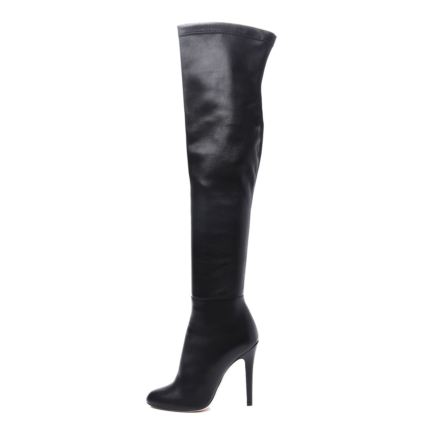 Jimmy Choo Calfskin Stretch Nappa Turner Knee High Boots 37 Black 1 of 8