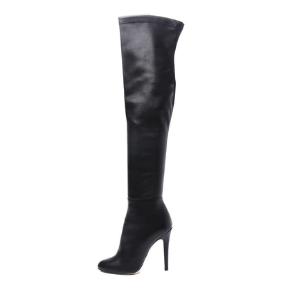 Jimmy Choo Calfskin Stretch Nappa Turner Knee High Boots 37 Black 1 of 8
