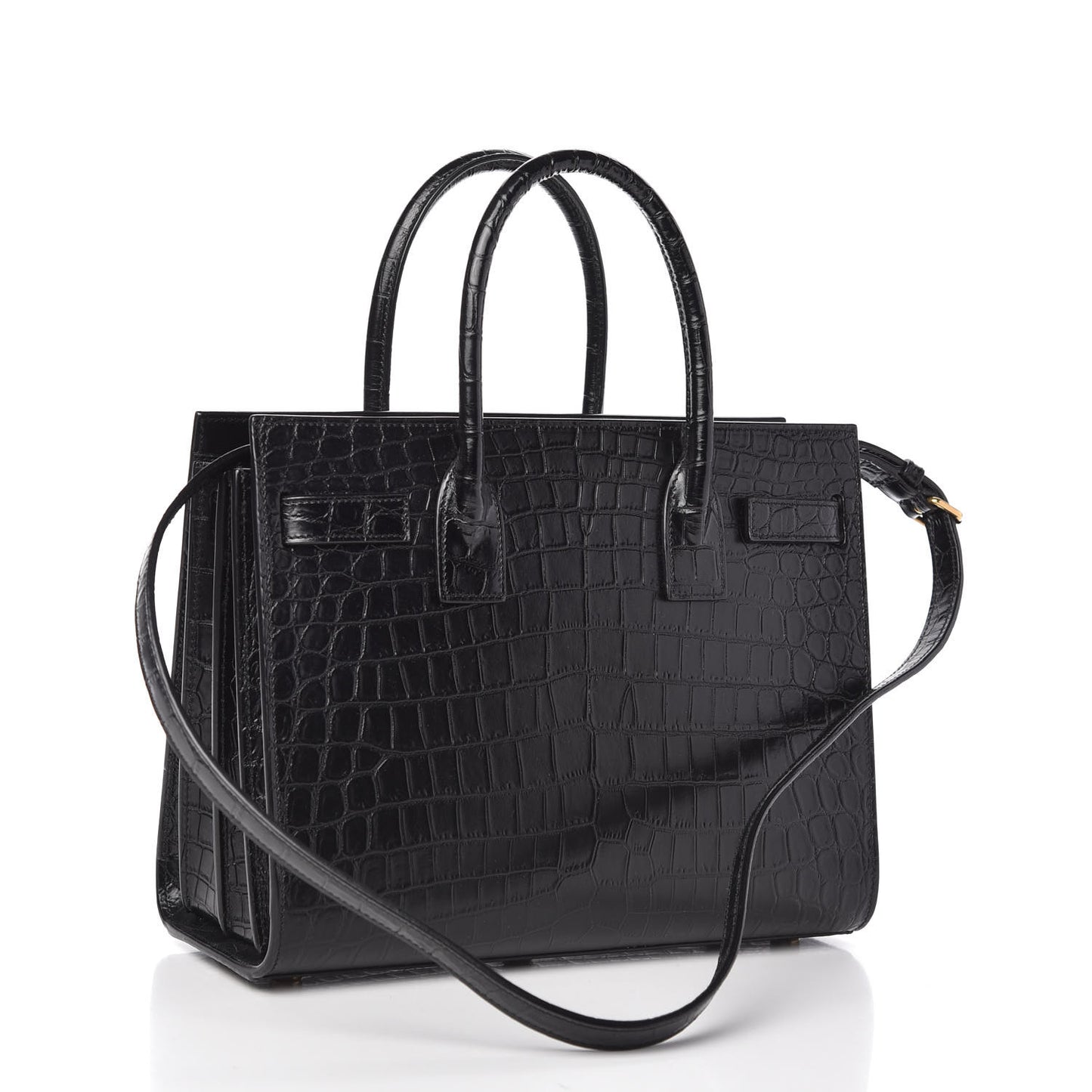 Calfskin Crocodile Embossed Baby Sac De Jour Black