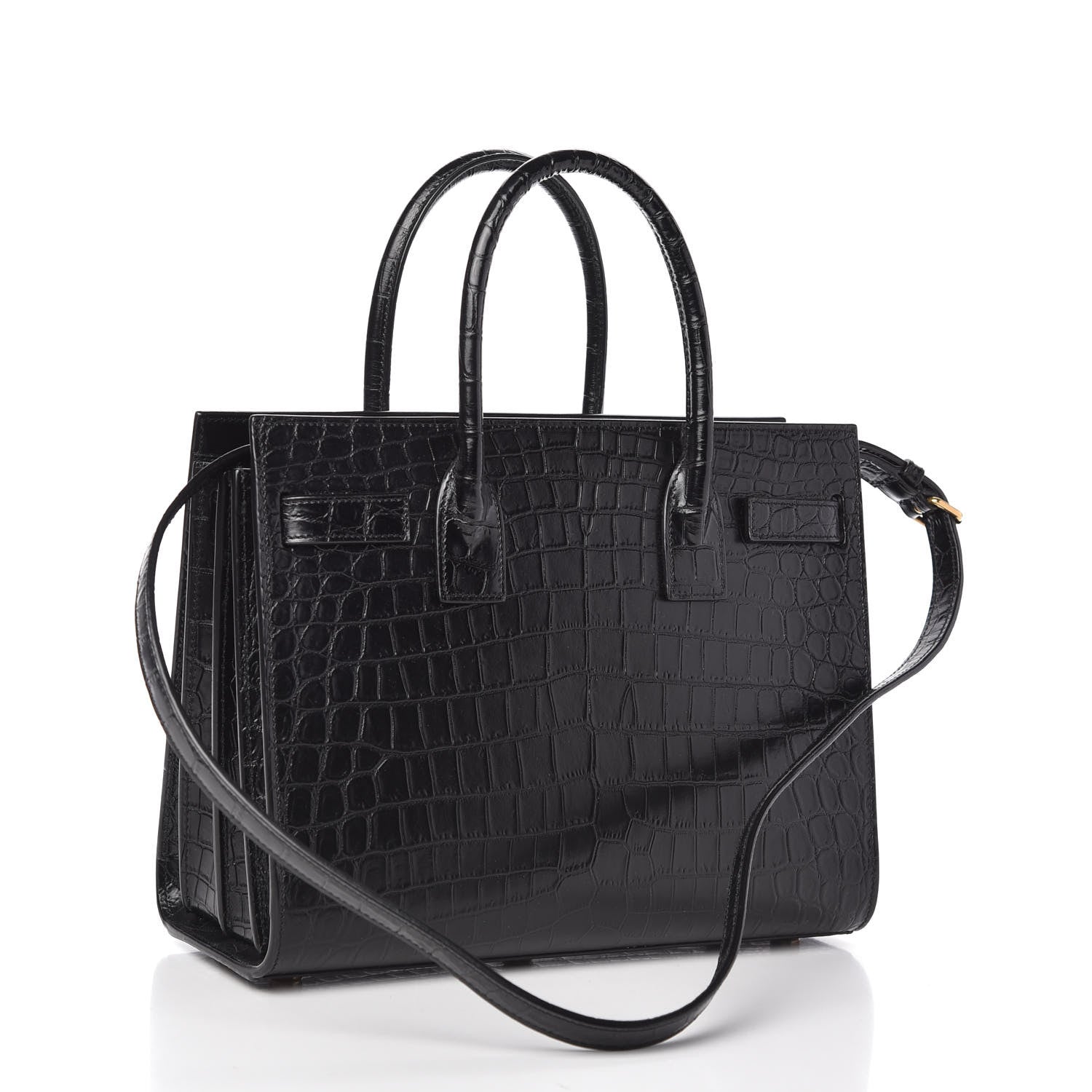 Saint Laurent Calfskin Crocodile Embossed Baby Sac De Jour Black 3 of 9