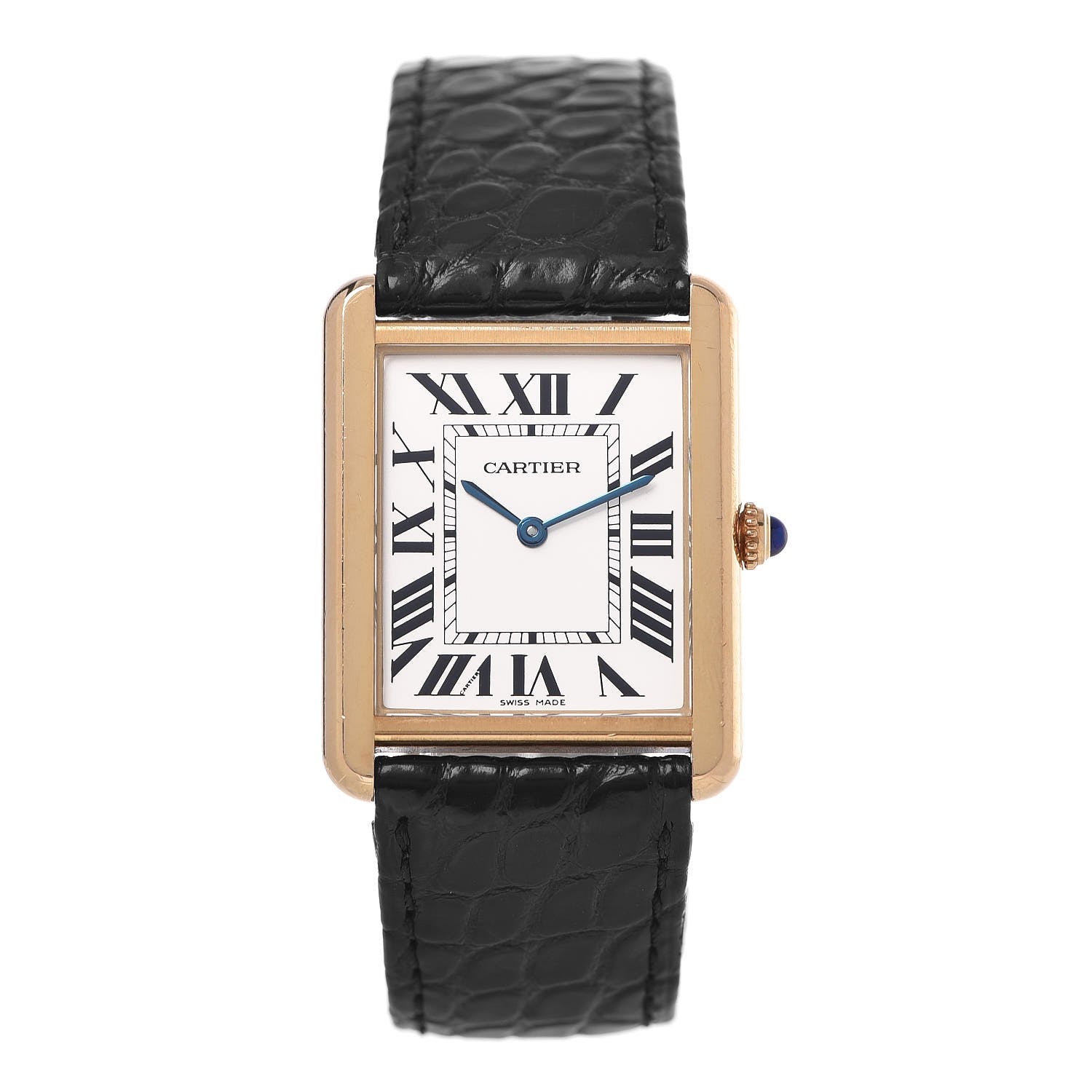 Cartier Stainless Steel 18K Yellow Gold Alligator 27mm Tank Solo Quartz Watch 1 of 9