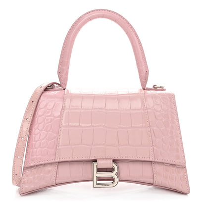 Balenciaga Shiny Calfskin Crocodile Embossed Small Hourglass Top Handle Bag Powder Pink 1 of 12