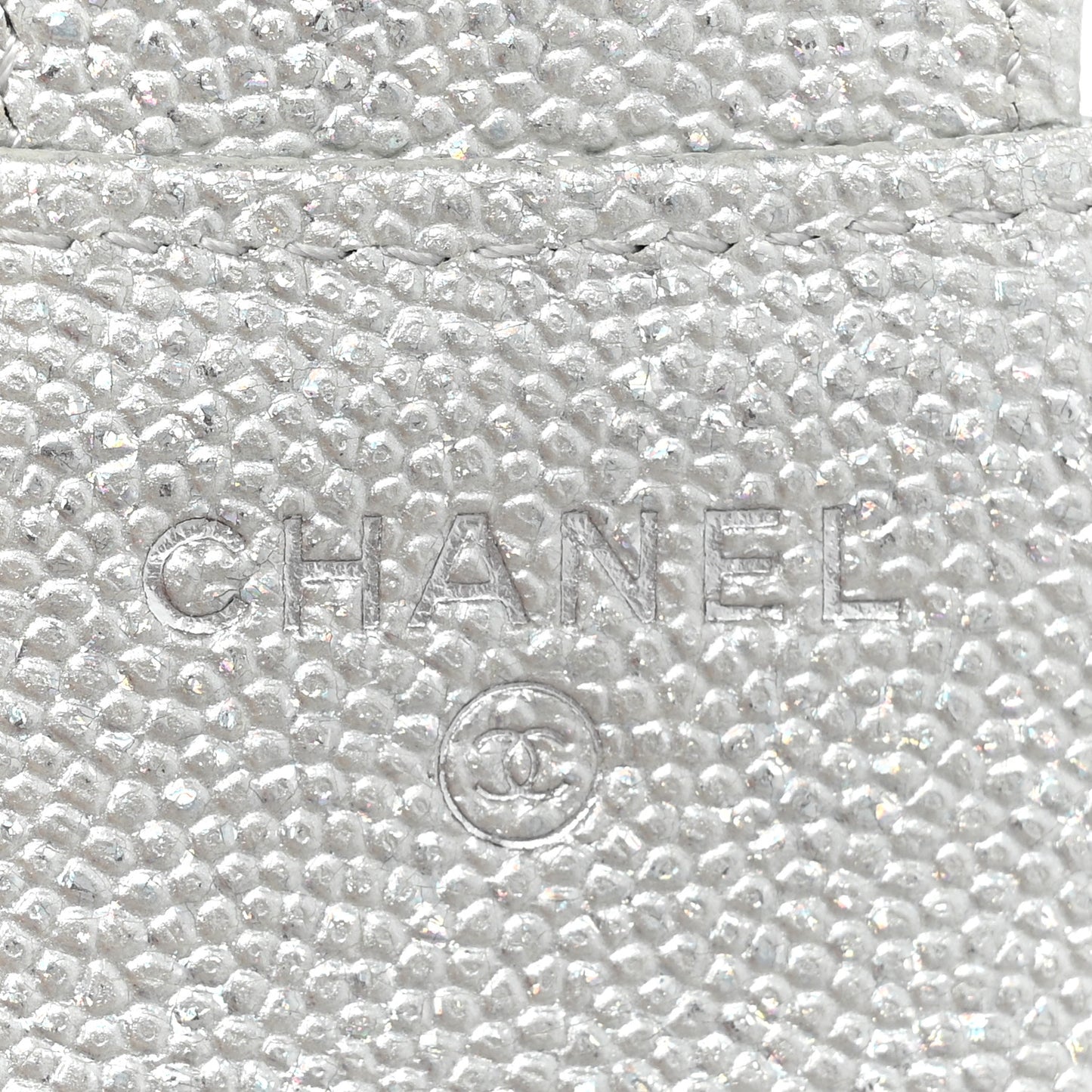 Metallic Caviar Quilted Compact Flap Wallet Silver
