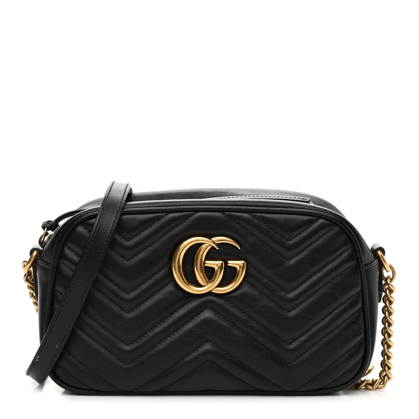Calfskin Matelasse Small GG Marmont Chain Shoulder Bag Black