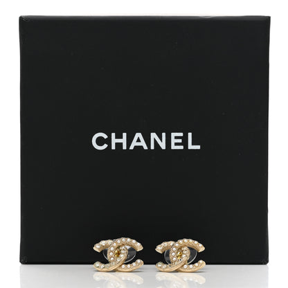Chanel Pearl Crystal CC Stud Earrings Gold 5 of 5