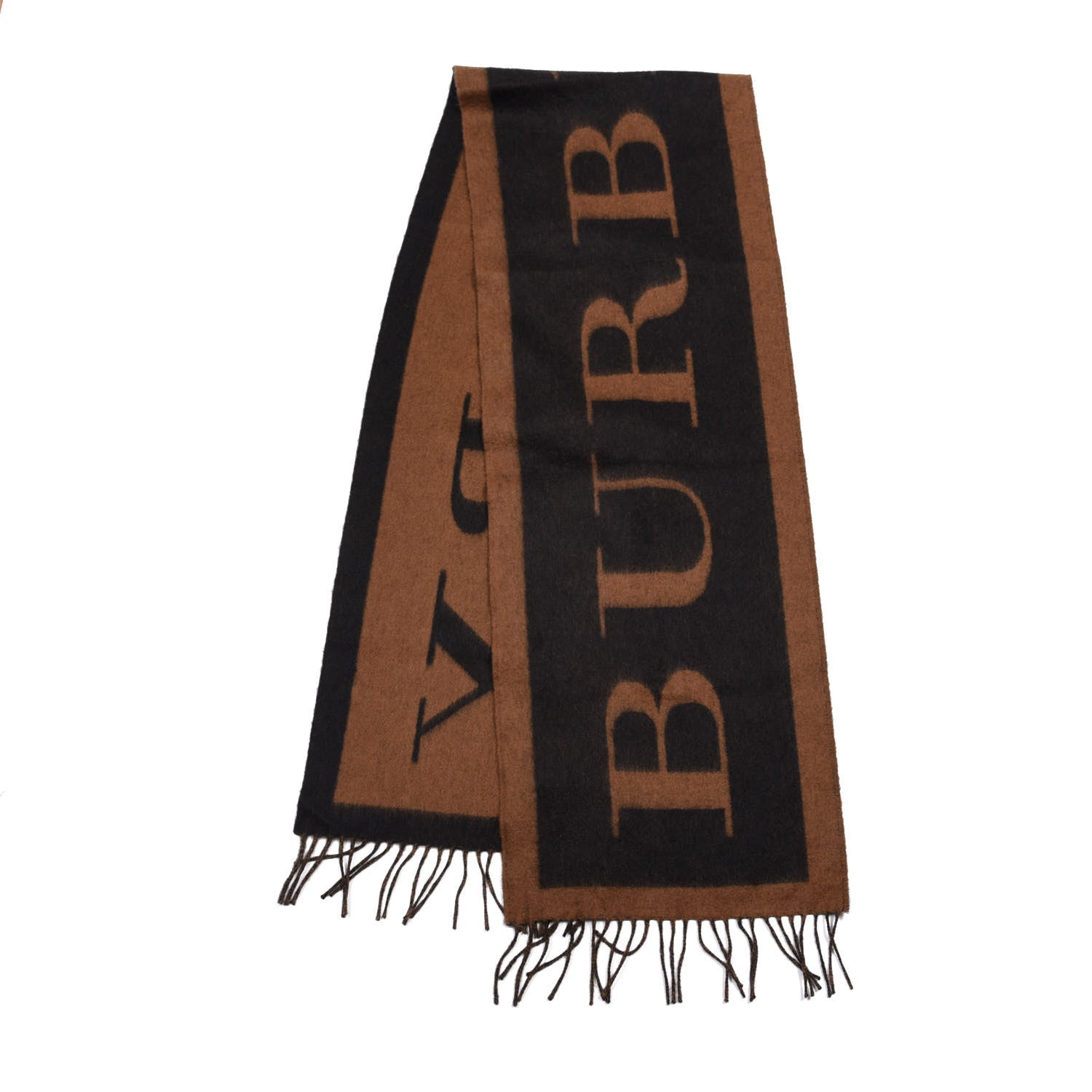 Burberry Wool Cashmere Logo Scarf Camel 2 of 4